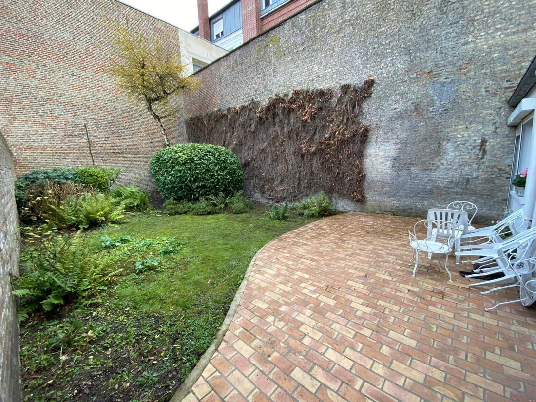 Terrasse pavée & massifs